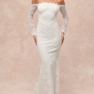 White Lace Off-the-Shoulder Mermaid Maxi Dress